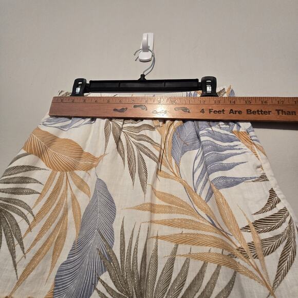 Tahari 100% Linen Skirt Womens MED Tropical Leaf Natural Ruffle Summer Pockets - Picture 6 of 9